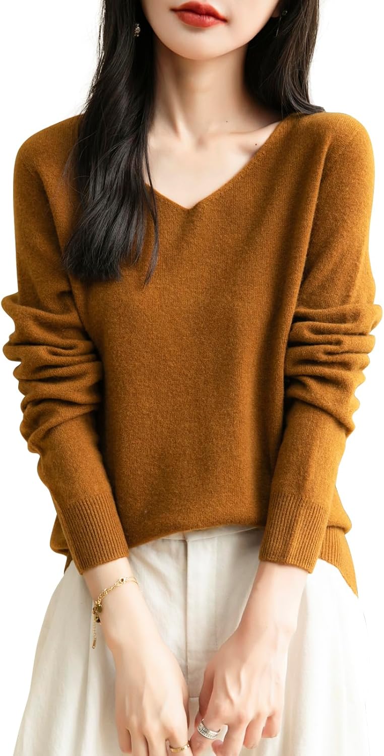 Merino Wool Sweater Women's 100% Merino Wool V-Neck Sweater